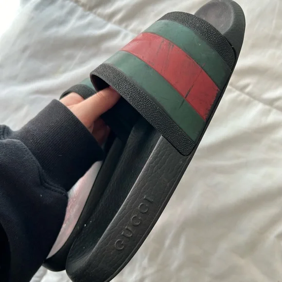 AUTHENTIC MENS GUCCI SIGNATURE STRIPE RUBBER SOLE SLIDES ✨ - Picture 5 of 6